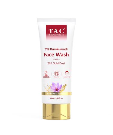 TAC 7% Kumkumadi Face Wash with Saffron | Hydrating Face Wash with Niacinamide | Chemical & Sulphate Free | Glowing Skin | Glycolic Acid | Salicylic Acid | Non Drying | All Skin Types | 100gm