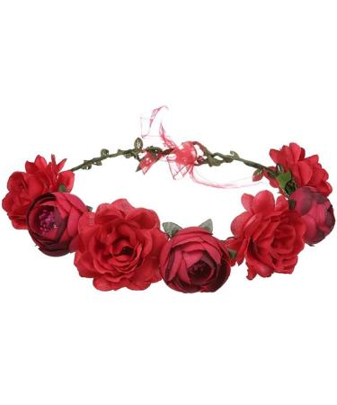 Wiwpar Red Rose Floral Crown Headband - Adjustable Flower Wreath Garland for Wedding & Party Women s Hair Accessory - Buy Online on GoSupps.com