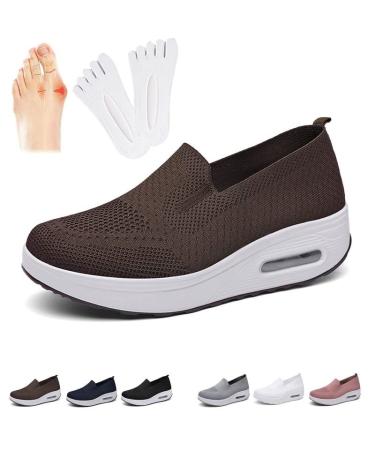 Women's Orthopedic Sneakers Orthopedic Shoes for Women Mesh Up Stretch Platform Sneakers Orthopedic Air Cushion Slip On Shoes for Women (5 Brown) 5 Brown