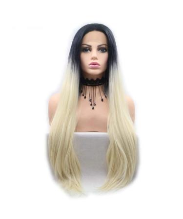 SHIYID Natural Black Blonde Silky Straight Wigs Synthetic Lace Front Wigs Heat Resistant Fiber Wigs For Women