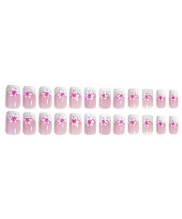 24Pcs Pink Flower French Tip Press-On Nails | Short Square Artificial Fake Nails for Women & Girls | Full Cover Stick-On Nail Art Supplies - Buy Online on GoSupps.com
