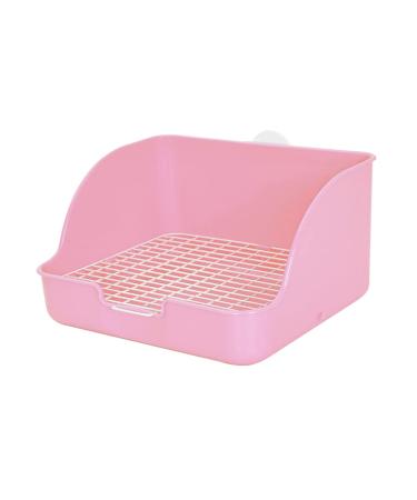 HAPINARY Box Rabbit Potty Bunny Litter Cat Litter Pan Hamster Toilet Corner Pet Litter Pan Plastic 28x23cm Pink