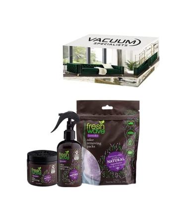 Fresh Wave Odor Eliminating & Deodorizing Combo Set (Lavender). INCLUDES 1 X Fresh Wave Lavender Odor Removing Gel 15 oz 1 X Fresh Wave Lavender Odor Removing Spray 8 fl. Oz & 1 X Fresh Wave Lavender Odor Removing Packs Bag of 6.