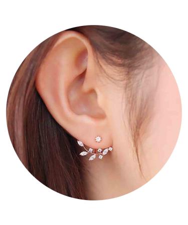 Boho Crystal Leaf Ear Jackets Earrings Gold Cz Crystal Earrings Rhinestone Front Back Studs Earrings Minimalist Earrings Jewelry for Women and Girls Gifts