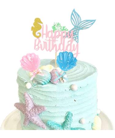 Mermaid Cake Topper Happy Birthday Cake Picks Glitter Shell Cupcake Topper Mermaid Cake Decoration for Mermaid Baby Shower Birthday Party Supplies - Buy Online on GoSupps.com