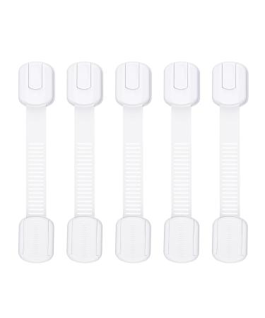 COMNICO 5pcs Child Safety Cabinet Strap Locks No Screws Kids Proofing Multi Use Latch with Strong Adhesive Pads for Fridge Door Drawers Oven Toilet Seat Trash Can(White)