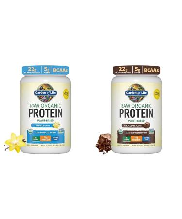 Garden of Life Vegan Vanilla & Chocolate Protein Powder Bundle - 22g Plant Based Protein BCAAs Probiotics & Enzymes - 1.5 LB Each