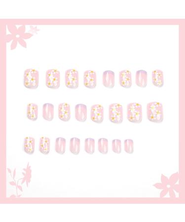 Short French False Nails - 24 PCS Lilac Daisy Design Stick on Nails - Acrylic Full Cover Tips with Glue - Purple Women's Nails Art - Buy Online on GoSupps.com