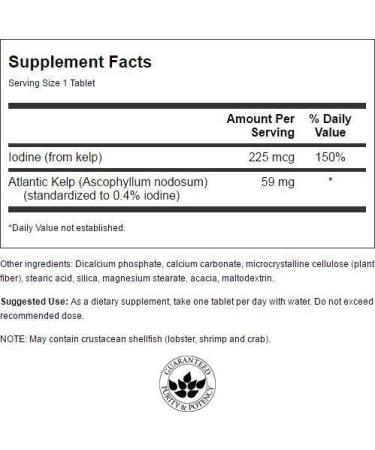 Swanson Kelp 225mcg - Natural Iodine Supplement for Thyroid Health - 250 Tablets - Buy Online on GoSupps.com