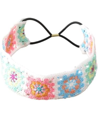 Limtula Floral Knitted Headband for Women Stretch Turban Floral Crocheted Granny-square Ethnic Style Tie Head Wrap Headband Colored flower he - Buy Online on GoSupps.com