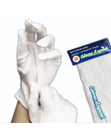 6 Pairs (12 Gloves) - Gloves Legend White 100% Cotton Moisturizing Gloves for Dry Hand  Eczema - Sleeping Nighttime Cotton Cloth Moisturizing Gloves - Size Medium 6 Pairs - Medium - 100% Cotton