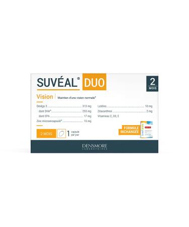 Densmore - SUVEAL Duo - Ophthalmological Food Supplement based on DHA (Omega 3), Lutein, Zeaxanthin, Vitamins and Zinc - Ideal Vision - 60 Capsules - 2 month course - Made in France