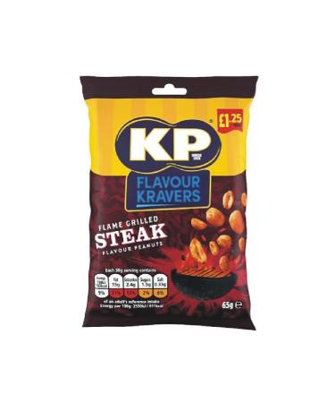 KP Flame Grilled Steak Peanuts Flavour Kravers 65g (16 Bags (1 Case)) Flame Grilled Steak 16 Bags (1 Case)