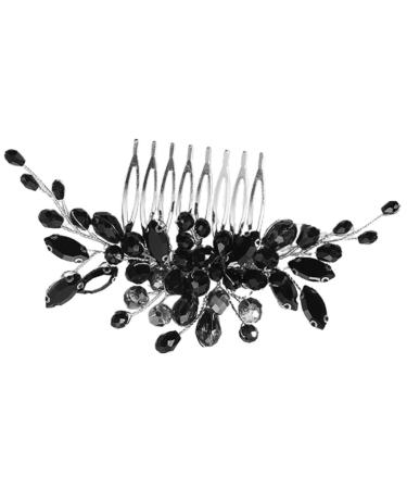 DRESSOOS Bridal Side Comb Black Bridal Hair Comb Rhinestone Flower Headpiece Hair Comb for Wedding Hair Accessories for Wedding Hair Side Comb Rhinestones Crystal Plate Metal Women
