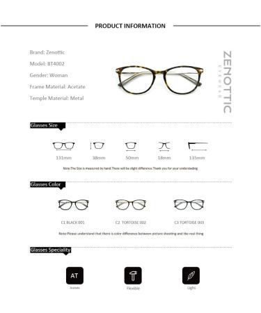 ZENOTTIC Vintage Round Glasses Frame Retro Clear Lens Nerd Glasses for Women & Men | C5 Black | International Shipping Available - Buy Online on GoSupps.com
