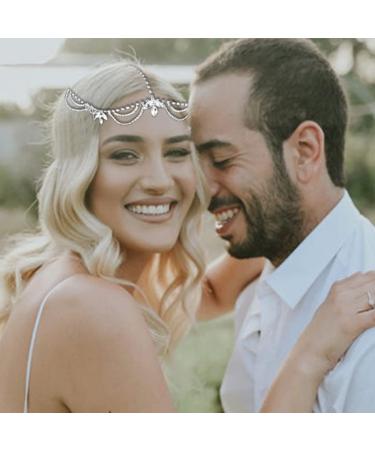 Brinie Silver Crystal Wedding Headband Chain for Women - Bridal Jewelry Headpiece - Buy Online on GoSupps.com