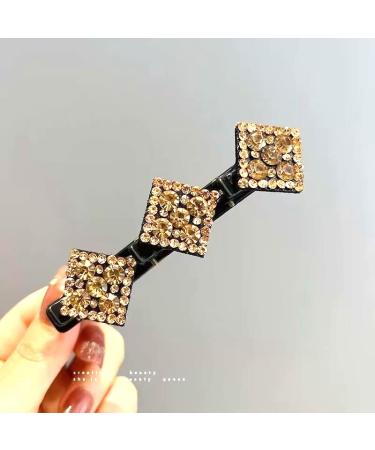 Set of 3 Sparkling Crystal Stone Braided Hair Clips | Rhinestone Hair Styling Clips for Women | Double Layer Design with 3 Small Clips | 3-Pack in Assorted Colors - Buy Online on GoSupps.com