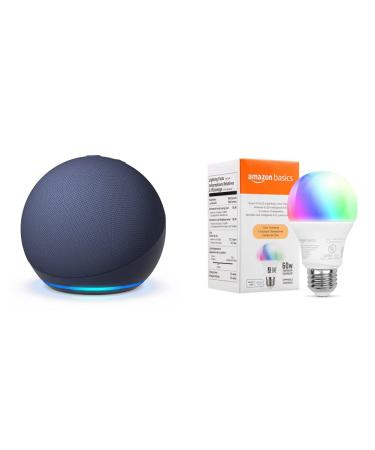 Echo Dot (5th Gen) | Deep Sea Blue with Amazon Basics Smart Color Bulb