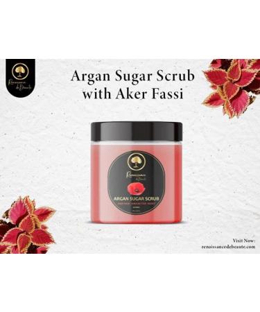Moroccan Sugar Scrub - Natural Exfoliating & Hydrating Skin Treatment with Aker Fassi Argan Shea Butter & Honey | 8.45 Fl Oz | Instant Radiance - Buy Online on GoSupps.com