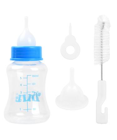 Breeding bottle puppy dogs milk bottle PET 60ml and 150ml silicone small baby bottle set for cat feeding tool with replacement mini nipple for pets (large blue)
