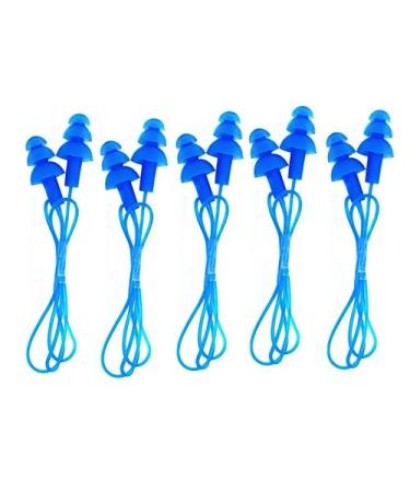 CTK Silicone Gel Soft Flanged Aqua Block Earplug Corded String Ear Plugs for Swimming Pack of 5 Wired Earplugs Blue