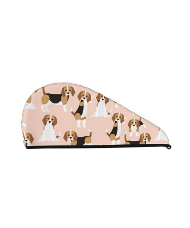 Beagle Dog On Brown Microfiber Hair Towel Soft Super Absorbent Hair Towel Wrap for Women Coral Velvet Quick Dry Hair Cap for Long Curly and Thick Hair