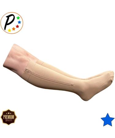 Closed Toe 30-40 mmHg Extra Firm Zipper Compression Socks for Leg Swelling - Nude | International Shipping Available - Buy Online on GoSupps.com