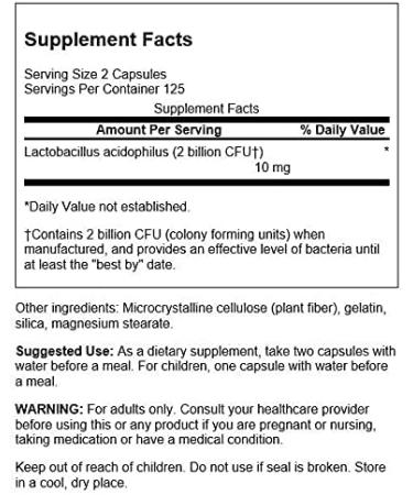 Swanson Lactobacillus Acidophilus Probiotic Supplement - 1 Billion CFU - 250 Capsules - Digestive Health Support - Buy Online on GoSupps.com