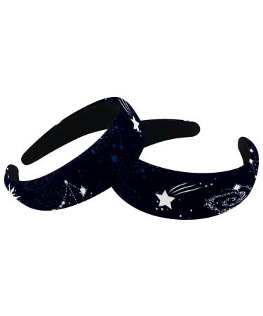 2 Pieces Headbands Women Hair Head Bands Space Galaxy Constellation Non Slip Thick Padded Hairband Hair Band Hoops Vintage Thick Hair Wrap Multi-colored 7