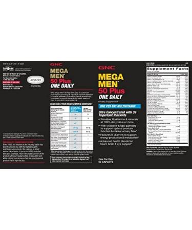 GNC Mega Men 50 Plus One Daily Multivitamin Twin Pack - 60 Caplets x 2 Bottles - Supports Heart, Brain, and Eye Health - 60 Servings - Buy Online on GoSupps.com