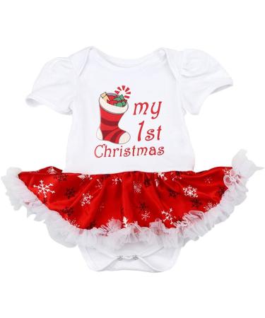 FYMNSI Baby Girl My First Christmas Outfit 3pcs Set Princess Tutu Romper with Shoes Headband | 12-18 Months White Christmas Socks - Buy Online on GoSupps.com