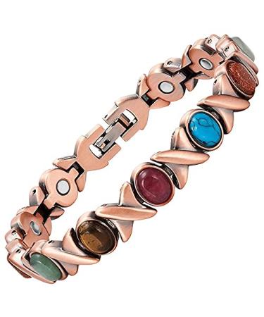 Magnetic bracelet made of copper with semi-precious stones - 21 cm - Bracelet with magnets - Magnetic bracelet - Bracelet 3000 Gauss - Magnetic jewelry
