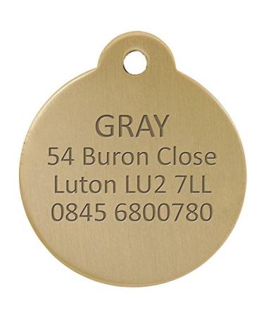 Bow Wow Meow BWM Solid Brass Personalized Pet ID Tags Dog Tags | Dog Tag for Pets Laser Engraved & Personalised | ID Tags for Dogs & Cats | Strong Brass Split Ring & Deeply Engraved - Round Medium 26x31mm Round