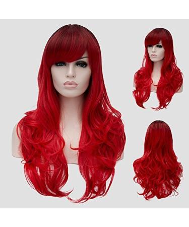CLOCOLOR Ombre Red Long Hair Wig with Bangs - Wavy Curly Heat Resistant Synthetic Wig for Women - International Shipping Available - Buy Online on GoSupps.com