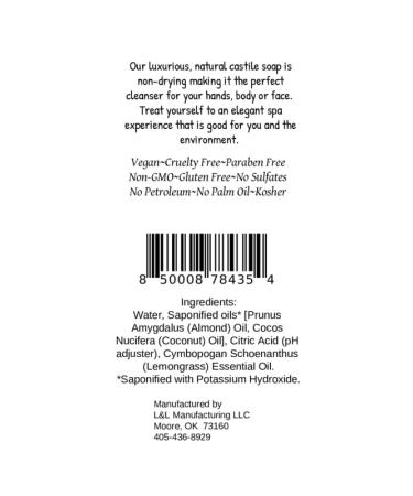 Lemongrass Pure Castile Soap Liquid - Vegan Hand Made Non-GMO | Gentle Face Hand & Body Wash for All Skin Types - 16 oz - Made in USA - Buy Online on GoSupps.com
