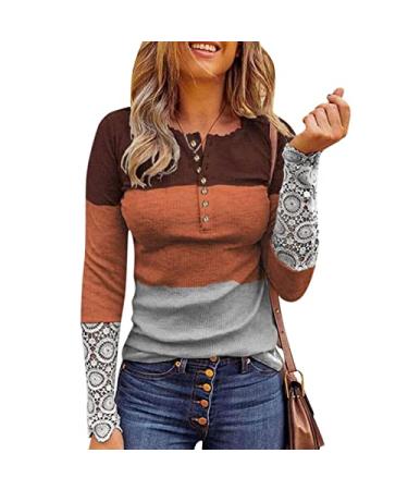 Long Sleeve Shirts for Women, Women's Long Sleeve Tops Tie Dye Casual Fall Henley Shirts Button Down Blouses Ribbed T Shirts X-Large Orange
