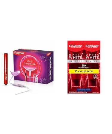 Colgate Optic White Teeth Whitening Kit with LED Light, Whitening Pen and Toothpaste