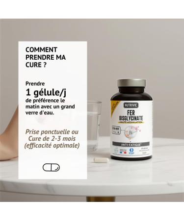 Fer Bisglycinate 14 mg - Anti-Fatigue - Immunit - Haute Tol rance Digestive - 100% des AR - 60 G lules - Cure 2mois - Fabriqu en France - Nutrivie - Buy Online on GoSupps.com