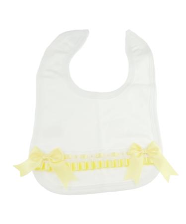 Cute Baby Girls Boys Babies Infant Childrens Kids Christening Day Baptism Special Occasion Wedding Party Feeding Weaning Dribble Bib Broderie Cotton Lace Ribbon Bow White Yellow Newborn 6 Months