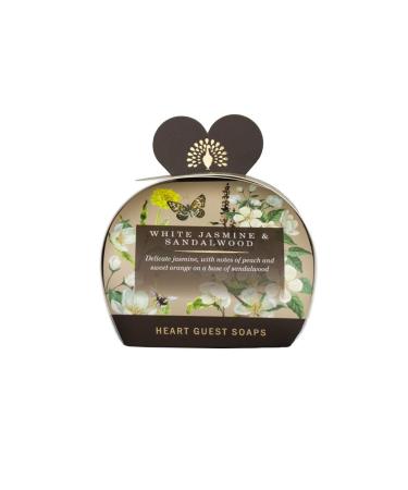 The English Soap Company Packed Guest Soaps Luxury Sandalwood Shea Butter Heart Shaped Soaps Moisturising Soaps for Face and Body White Jasmine and Sandalwood Scent 3 x 20g Original