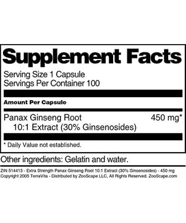 Extra Strength Panax Ginseng Root 10:1 Extract (30% Ginsenosides) - 450 mg (100 Capsules ZIN: 514413) - 3 Pack - Buy Online on GoSupps.com