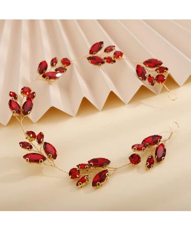 Teyglen Crystal Bride Wedding Headband | Red Rhinestone Bridal Hair Vine - Buy Online on GoSupps.com