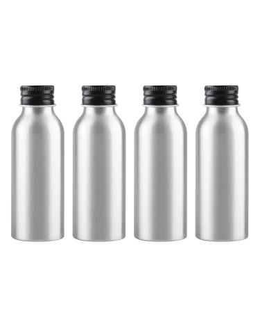 Zeoabsy 4 pieces 100 ml of empty round silver aluminum bottle with aluminum screw lid black 100ml screw bottles made of aluminum for filling for cosmetics essences olar bathroom hotel travel 100ml black