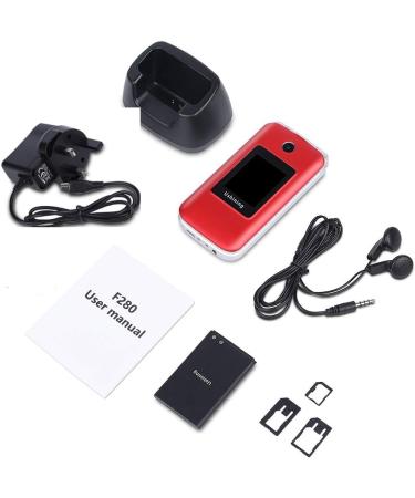 USHINING Senior Big Button Flip Phone | Dual SIM Unlocked | 2.8 Large Screen | SOS Button | FM Radio | Torch | Charging Cradle - Red - Buy Online on GoSupps.com