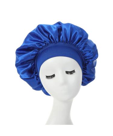 Hair Bonnet for Sleeping Wide Elastic Band Satin Bonnet Silk Bonnet Shower Cap for Women Girls Makeup Hair Care Elastic Hat Soft Sleep Cap Satin Head Cover for Night Sleep Curly Hair Protection Royal Blue