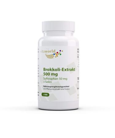 Vita World Pack of 3 Broccoli Extract 500 mg - 3 x 100 Capsules - High Dose with 50 mg Sulforaphane Per Capsule - Vegan and No Additives