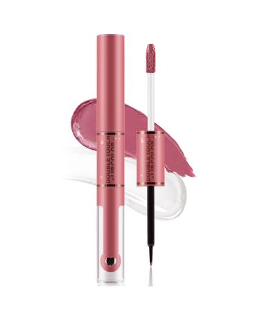 2 in 1 Lip Gloss Highly Pigmented Matte Lipstick Plumping Lip Oil Waterproof Lip Makeup Long-lasting Non-Fading and Non-Sticky Clear Lip Gloss # 001 0.35 Ounce (Pack of 1)