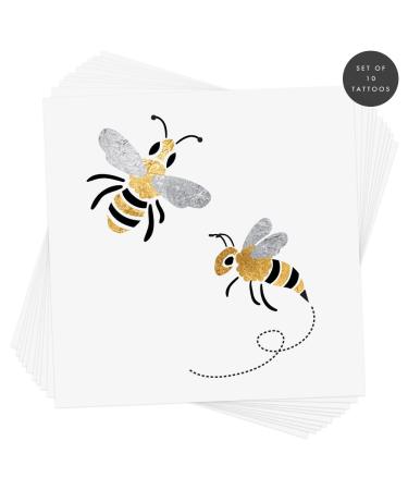 Premium Waterproof Metallic Foil Temporary Bee Flash Tattoos - Set of 10 | Kids Party Favors - Buy Online on GoSupps.com