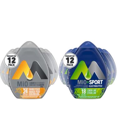 MiO Mango Peach Liquid Water Enhancer 48ml (Pack of 12) & MiO Sport Lemon Lime Liquid Water Enhancer 48ml (Pack of 12)