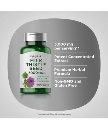 Piping Rock Milk Thistle Extract 3000mg 200 Capsules | Herbal Non-GMO Gluten-Free Supplement - Buy Online on GoSupps.com